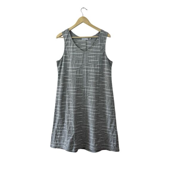 Habitat Large Dress EUC Gray Wave Stripes Sleeveless Knee Length V-Neck Womens - Picture 1 of 11